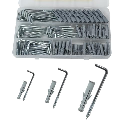 ErShiPing 180 Pcs Crochet a Visser, Crochet à Visser à Angle Droit, Crochets à Vis Droits, Crochet en L Mural pour Suspension en Bois, Bureau, Maison, avec Tube d'Expansion