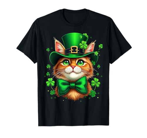 Cat St Patricks Day trifoglio per uomo donna gatti design artistico Maglietta