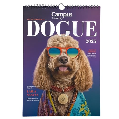 Campus 2025 Calendar, Annual Wall Calendar for Dogs Calendar Pictures to Note with Spiral Binding and Metal Hanger