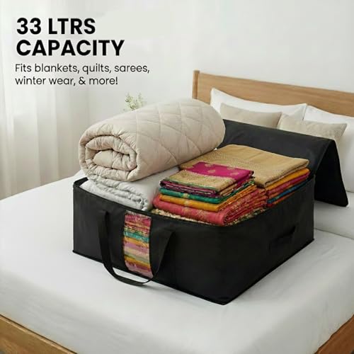 Image of EASY HOME 33L Closet Storage Bags for Clothes Large| Premium Wardrobe Bag with Zip Closure | Moisture Proof Nylon Garment Cover for Sarees, Heavy Quilts & Blankets