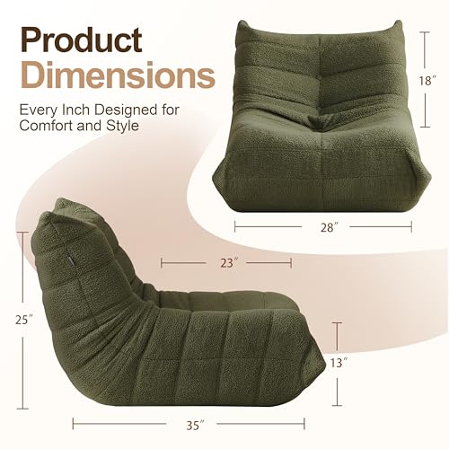 Image of Gazecaia Comfy Bean Bag Chair for Adults Teens | Fireside Floor Lounge Chair, Soft Teddy High-Resilience Memory Foam Bean Bag Couch with Non-Slip Base, for Living Room Bedroom Apartment Office, Green