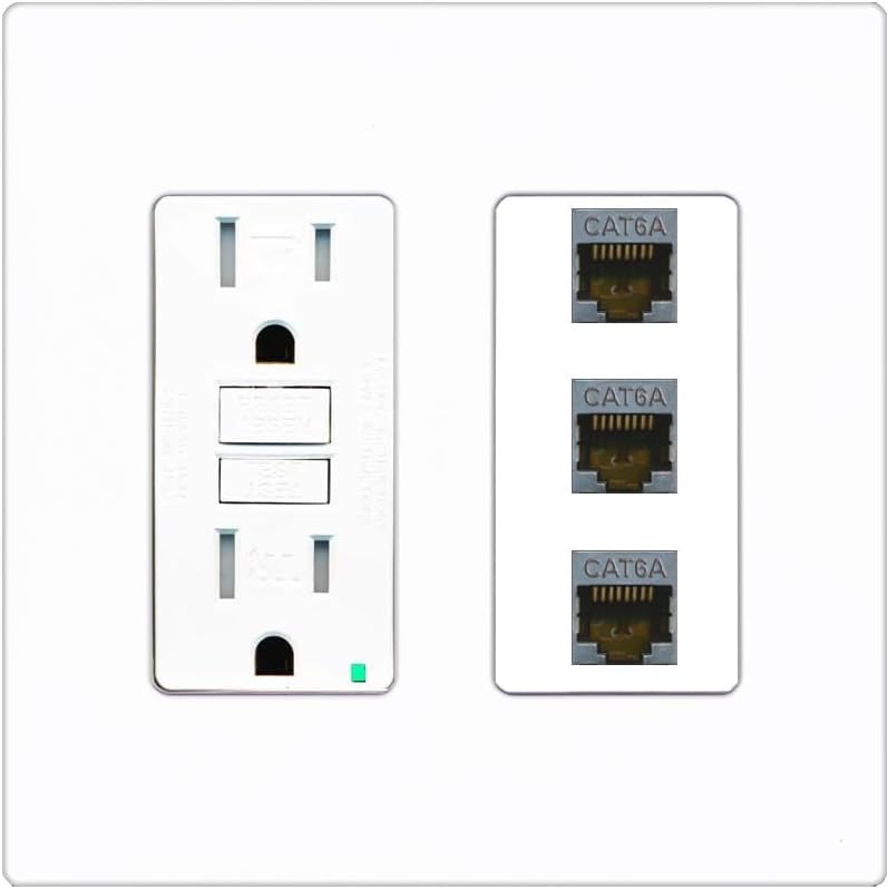 RiteAV 3 Port Cat6A Ethernet Wall Plate - GFCI Outlet [White]