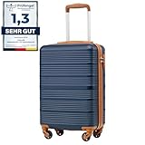 COOLIFE Valise Cabine 55x35x20 pour Ryanair & Easyjet, Bagages Cabine pour Courts Séjours et Voyages d'affaires, Coque Rigide en ABS avec Serrure TSA, 4 Roues Pivotantes à 360° (Bleu/Marron)
