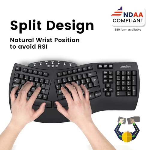 Image of Perixx PERIBOARD-612B Wireless Ergonomic Split Keyboard - Dual Mode Bluetooth & 2.4GHz with Palm Rest - Compatible with Windows and Mac OS - Black, US English Layout