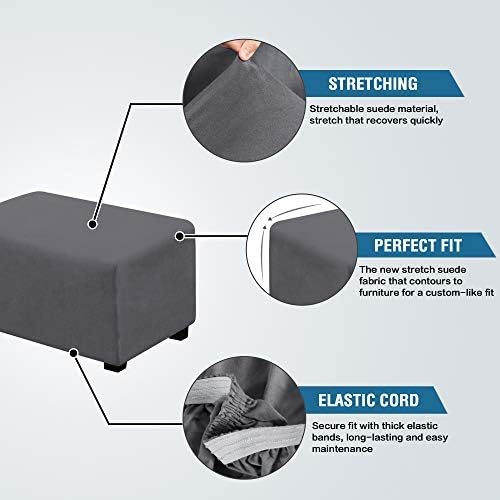 H.VERSAILTEX Suede Ottoman Cover Ottoman Slipcovers Removable Footstool Protector Velvet Plush 1 Piece Water Repellent Furniture Protector with Elastic Bottom, Machine Washable(Ottoman Large, Grey)
