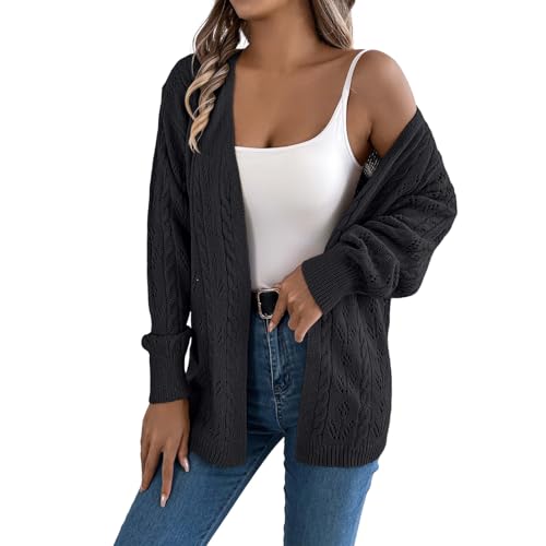 Cardigan largo de mujer para invierno chaqueta de punto calado manga larga