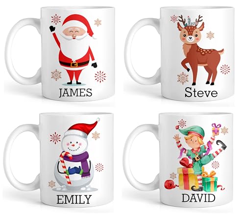 Image of Personalised Christmas Name Mug, with Any Name Printed Santa, Reindeer, Elf or Snowman Customised Gift Tea Coffee Mug Gift for Christmas Picture Design. (11oz)