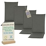 Pillows24 - Hochlehner Auflagen 4er Set - 120x50cm – 8cm Dick - Premium-Material 200gsm, UV- & Wasserabweisend | Sitzauflagen Hochlehner | Gartenstuhlauflagen für Gartenmöbel | Graphit