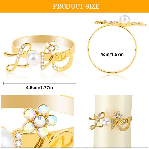8 Pcs Love Napkin Rings Rhinestone And Pearl Beaded Napkin Rings Alloy Napkin Rings Napkins Rings Set Of 8 Sparkly Napkin Rings For Valentine's Day Holiday Wedding Party Dinner Table Decorations #TOP1