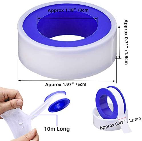 10 Pack PTFE Thread Seal Tape, ARPDJK 12mm x 10m (1/2 inch) Teflon Threaded Sealing Tape, Pipe Sealant Tape for Plumbers Plumbing Leak Water - White