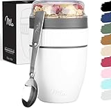 Milu Pot de céréales à emporter 400ml I Pot de yaourt en plastique pour les céréales I anti-fuite avec cuillère pour le yaourt/porridge (Blanc)