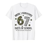 Bruh I Survived 67 Days Camo Checkered 7th Grade Teacher T-Shirt
