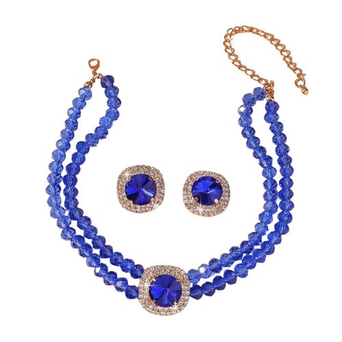 Juego de 2 gargantillas y aretes redondos de cristal para disfraz de boda y eventos