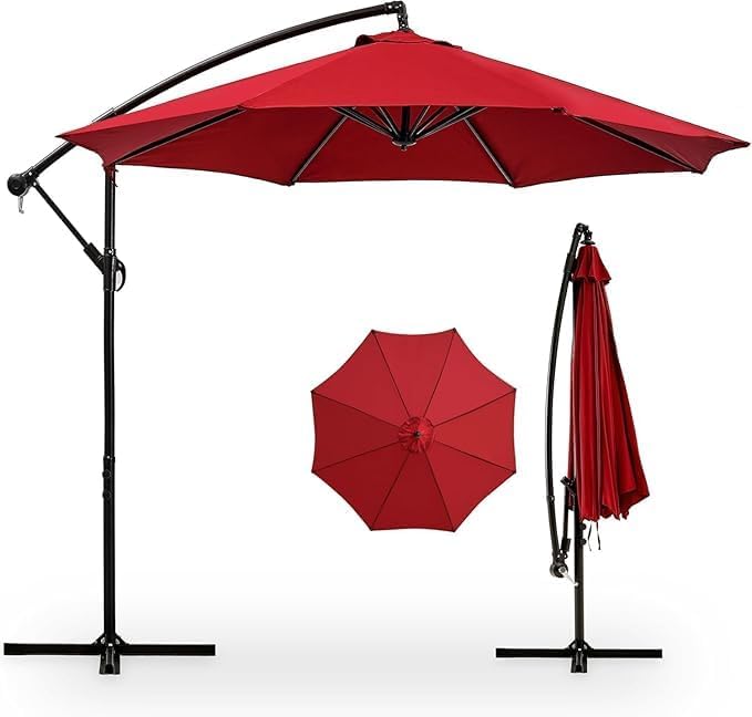 Arta 10ft Outdoor Garden Patio Umbrella | 360 Degree Rotatable Waterproof Canopy | Single Pole with Base | Large Sun Shade for Lawn, Restaurant & Backyard-image-19