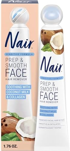 NAIR Exfoliating Facial Hair Removal Cream for Women - Smooth Skin Solution with Collagen for Sensitive Skincare