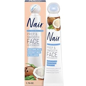NAIR Exfoliating Facial Hair Removal Cream for Women – Smooth Skin Solution with Collagen for Sensitive Skincare