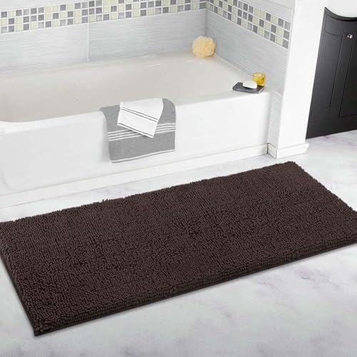 Tapis de bain chenille extra long marron café absorbant - 2