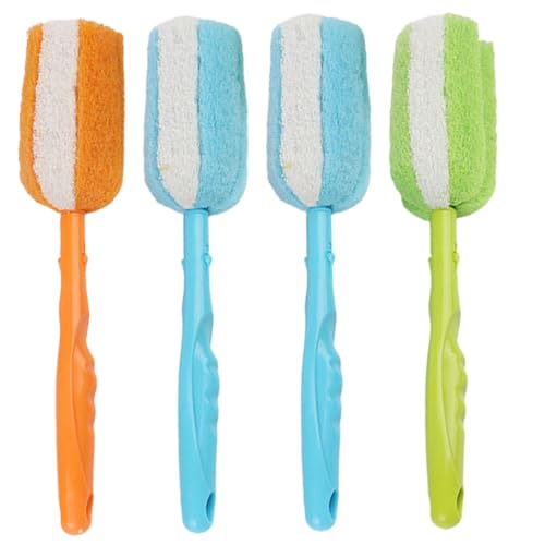 Ipetboom Long Handle Cleaning Brush for Cups Bottles 4pcs Turnable Cup Brush Set Tender Sponge Bottle Brush Easy to Random
