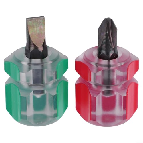 2 cacciaviti con manico corto a testa piatta e a croce per riparazioni di precisione, realizzati in acciaio al cromo vanadio