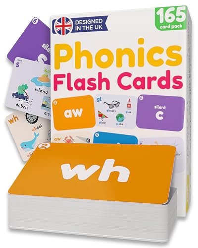 Phonics Flash Cards for Kids Age 3+ | 165 Double-Sided Learning Cards | Letters, Digraphs, Trigraphs, Blends & Tricky Words | Colourful Early Reading & Vocabulary Games | Help with Reading