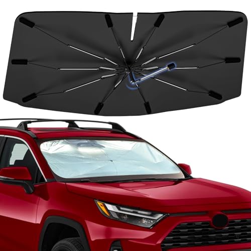Windshield Sun Shade Umbrella for Toyota RAV4 2019-2026, 360 Rotation Car Sunshade, Highly Reflective Front Window Sun Shield Visor for UV Protection, Keep Car Cool Accessories
