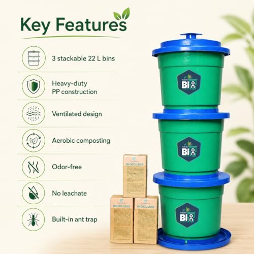 Image of Trendsetters Biobin 3-Tier Compost Bin with Bio Inoculum, 66L