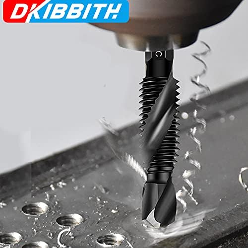 DKIBBITH 6 Packs Combination Drill & Taps Bit Set, Screw Tapping in SAE Size M3*0.5 M4*0.7 M5*0.8 M6*1.0 M8*1.25 M10*1.5 with Anti-Rust Black Coating, 6mm Hex Shank and Storage Case, DKVIP013