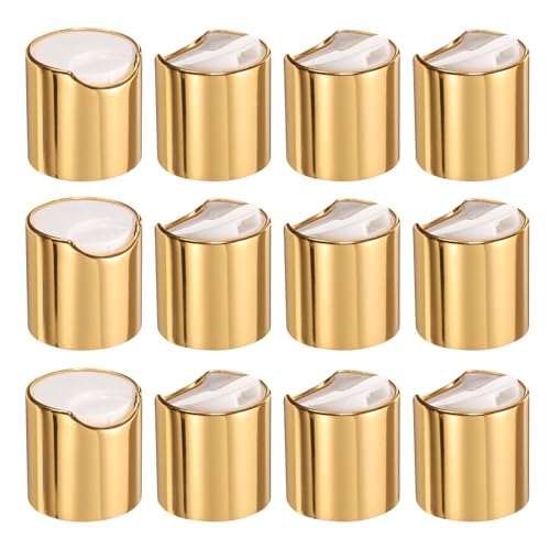 UXCELL 12pcs Aluminized Plastic Disc Top Caps, 24/410 Replacement Press Caps for Squeeze & Refillable Bottles, White Gold