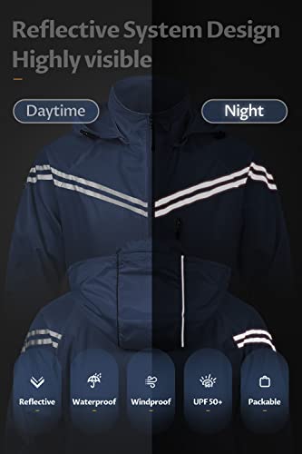 Image of CREATMO US Men's Packable Waterproof Running Rain Coats Reflective Cycling Jacket Windbreaker With Removable Hood