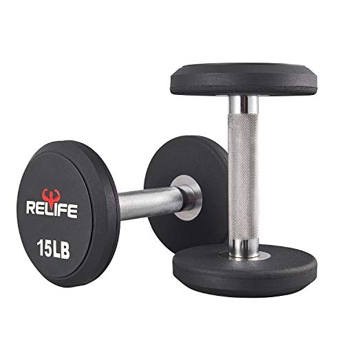 RELIFE REBUILD YOUR LIFE Dumbbell Set PEV Material Round End Dumbbell Heavy Weights Barbell Metal Handles for Strength Training Home Gym Exercise Equipment Cover