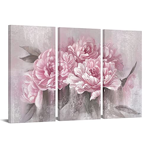 Sechars - Lienzo decorativo para pared (3 piezas, diseño floral, diseño de peonía rosa) Cover