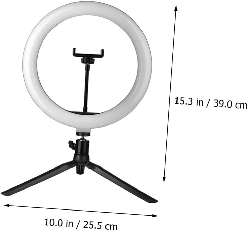 10-Inch USB Selfie Light Stand with Phone Holder and Adjustable Tri-Color Dimmable LED for Live Streaming and Makeup, Black Metal Tripod Rack for Video Recording