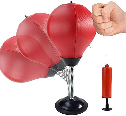 MSYG Stress Buster Desktop Punching Bag with Pump Desk Speed Bag with Stand for Heavy Duty Anxiety Relief Freestanding Kit Accessory for Adult and Children