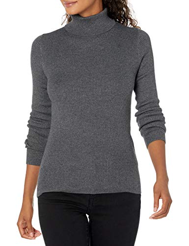 Amazon Essentials Women's Slim-Fit Lightweight Long-Sleeve Turtleneck Sweater, Charcoal Heather, X-Large