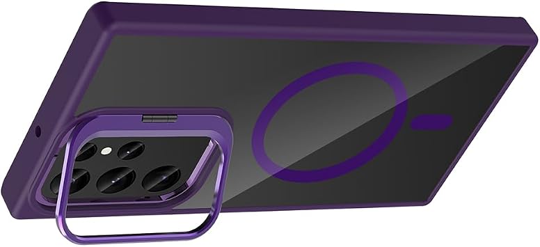 Coverzone Samsung Galaxy S22 Ultra ile Uyumlu Z-Etro MagSafe Wireless Şarj Destekli, Güçlü Manyetik Tutucu, Stand Olabilen, Kamera Lens Hediyeli Koruyucu Kılıf Derin Mor