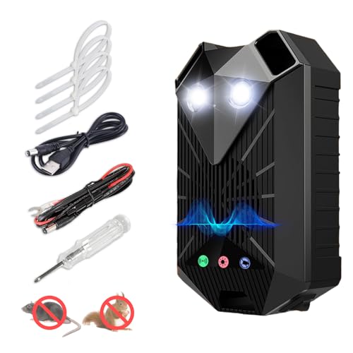 WwuHua Répulsif anti-martres pour voiture avec flash, répulsif anti-martres, répulsif anti-martres pour compartiment moteur de voiture, répulsif automatique marche/arrêt et anti-martres à piles