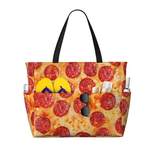 Grand sac de plage imprimé pizza pepperoni grand sac à bandoulière femme fourre-tout en toile