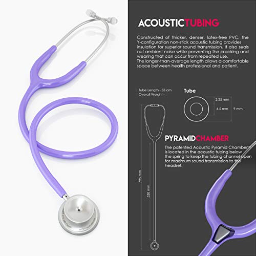 MDF Instruments, MD One Stainless Steel Stethoscope, Adult, Pastel Purple Tube, Silver Chestpieces-Headset, MDF77707