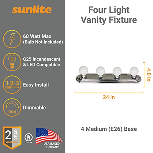 Sunlite B424/CH Art Deco Style Chrome Vanity Light Fixture, 24-Inch, 4 Medium Base Sockets thumb #1