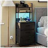 Simple Wisdom Buros para recamara -Mesita De Noche de 6 Niveles,3 cajones Mesa Auxiliar con Estación De Carga de 2...