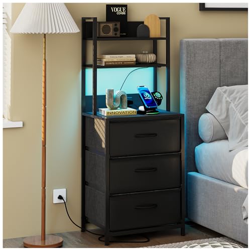 La mejor comparación de Buros Baratos más recomendados. 41 Simple Wisdom Buros para recamara -Mesita De Noche de 6 Niveles,3 cajones Mesa Auxiliar con Estación De Carga de 2 enchufes y Puertos USB y Tira de luz LEDcajón de Tela de...