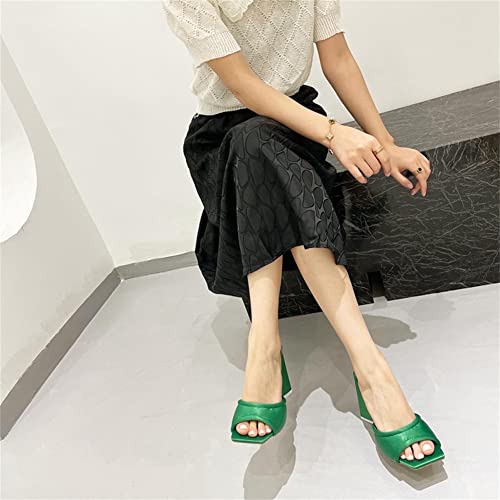 Keleimusi Womens Quilted Padded Slingback Satin Sandals Square Peep Toe Flared Block High Heeled Shoes thumb #3