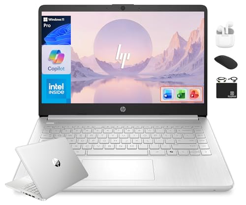 HP 14” Flagship Laptop 2025 AI-Powered Computer, Office Lifetime, Student Business, 4-Core Intel CPU, 16GB RAM 628GB Storage (128GB UFS+ 500GB Ext), Long Battery HubxcelAccessory Win 11 Pro Silver