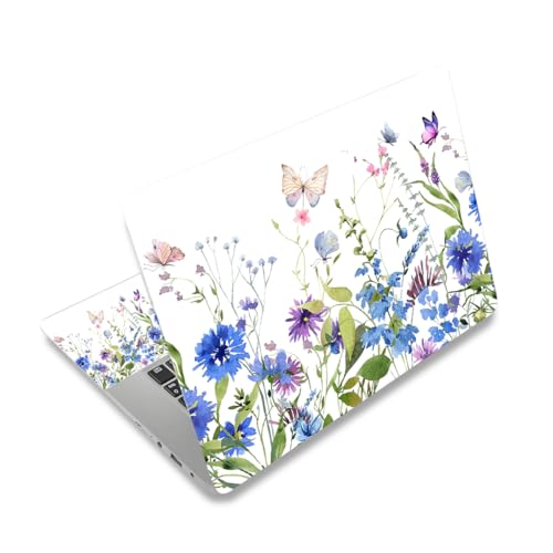 Image of Laptop Skin Sticker Decal, 12 inch 13 inch 13.3 inch 14 inch 15 inch 15.4 inch 15.6 inch Universal Vinyl Notebook Skin Sticker Cover Art Protector Decal with Free 2 Wrist Pads, Beautiful Floral White