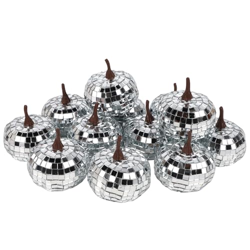 winemana 12 Pack Silver Pumpkin Fall Decor, Foam Glitter Pumpkins for Decorating Mini Artificial Craft Pumpkins for Thanksgiving Table Party Harvest Decorations