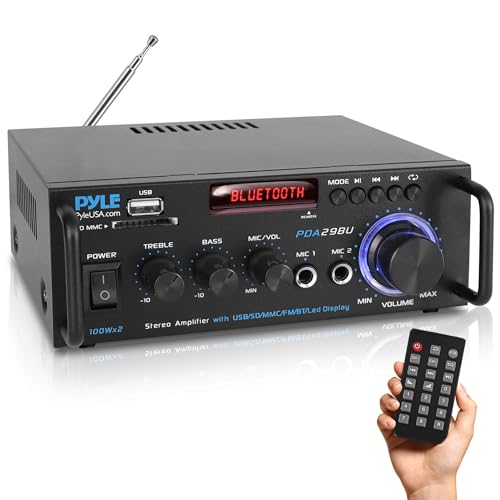 Pyle Preamplificatore Phono, Amplificatore Audio Stereo Wireless Bluetooth 200 Watt, Doppio Canale, RCA, USB, SD, Microfono, Radio FM, Uso Studio