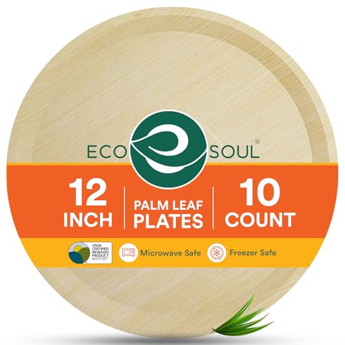 Image of ECO SOUL [12 inch, 10-Pack Areca Palm Leaf Round Plates | Disposable Eco-Friendly Biodegradable Like Bamboo Wood Plates | Party, Wedding, Event Plates (30 cm)