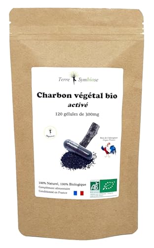 Charbon végétal activé Bio - 120 gélules de 300mg - Bois de châtaignier Français