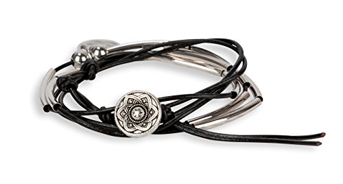 Spunkysoul Silver Lotus New Beginnings Bracelet Leather Wrap With Crescents (Lotus) #TOP2
