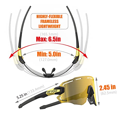 Rt100 Sport Cycling Sunglasses For Men, Frameless Wrap Around Flexible Light Weight Biking Gold Sunglasses Triathlon Tennis #TOP1